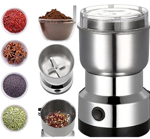 nima stainless steel multifunctional electric grinder & coffee maker mini spice, coffee, and masala grinder for beans, nuts, and grains household mixer grinder (silver)